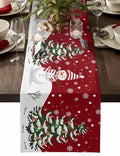 Christmas Table Runner Cotton Linen 13 x 90 Inches Snowman Rustic Red Snowflake
