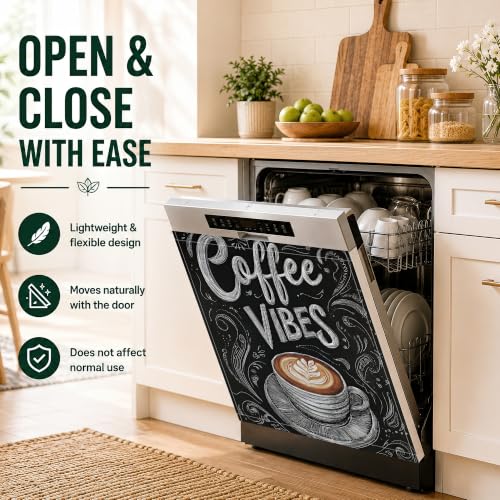 Retro Coffee Dishwasher Magnet Cover 23x26 Inch - Waterproof Kitchen Appliance Decor