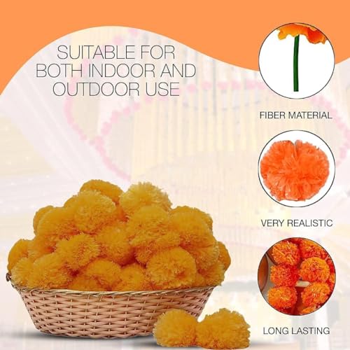 Artificial Marigold Garland for Decoration - Yellow & Mango, 5 Feet