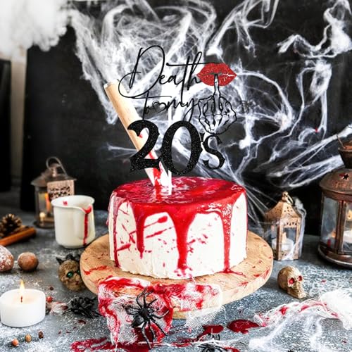 Gothic 30th Birthday Cake Topper - Black Glitter 'Death to My 20s' Decor