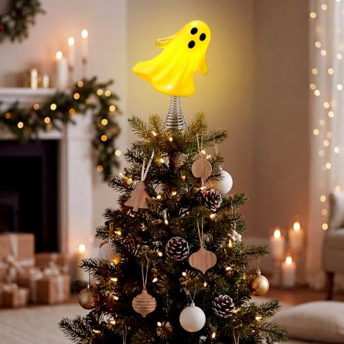 Halloween Ghost Tree Topper with LED Light - 6.3 Inch USB Powered Decor