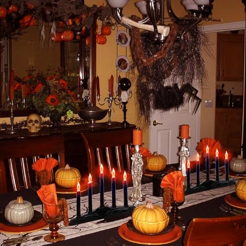 Black 5-Light Electric Window Candles with Flickering Flame Bulbs for Halloween Decor