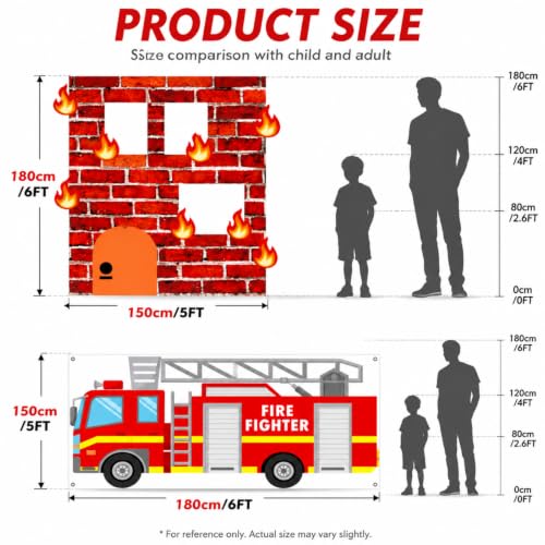 Firefighter Party Decorations Backdrop Set - Firetruck & Burning Building 6ft