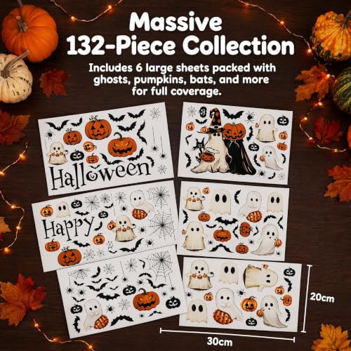 Halloween Window Decals Set - Reusable Ghost Bats Pumpkin Static Stickers for Glass