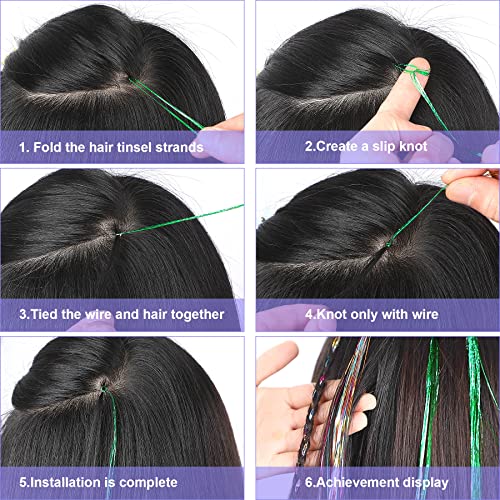 Hair Extension Tinsel Kit with 18 Colors, 3600 Strands & Tools - Multi