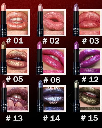 Metallic Lipstick for Women - Long Lasting Shimmer & Glitter Lip Gloss - Variation 14