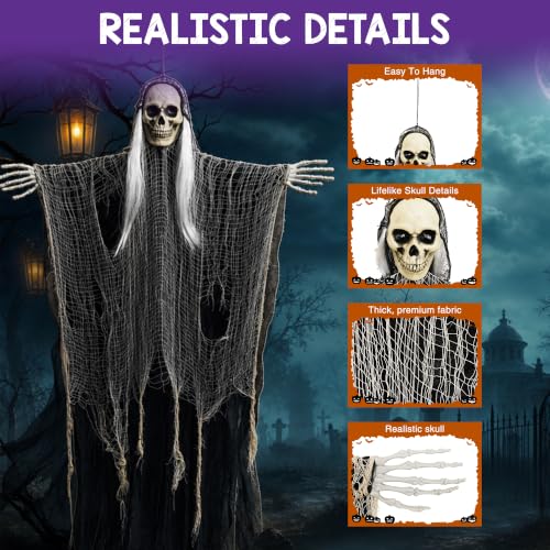 Halloween Hanging Skeleton Ghost Decorations Grim Reapers Set - Indoor Outdoor Spooky Decor