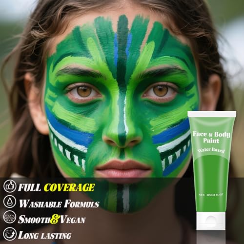 Green Water-Based Face & Body Paint for Halloween Cosplay 30ml - Safe & Easy to Use