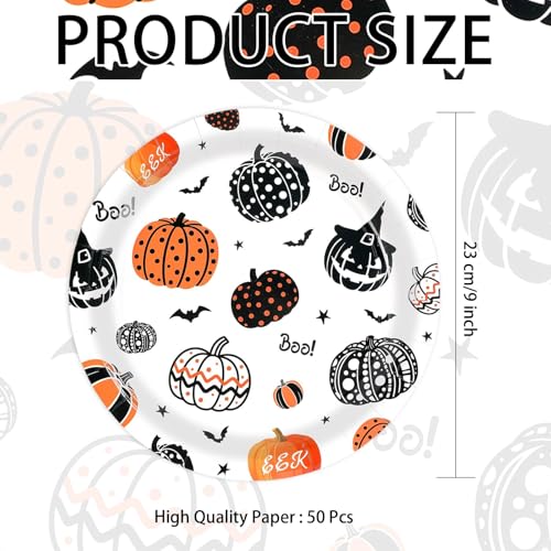Halloween Paper Plates 9-Inch Pumpkin Party Tableware 50 Pack