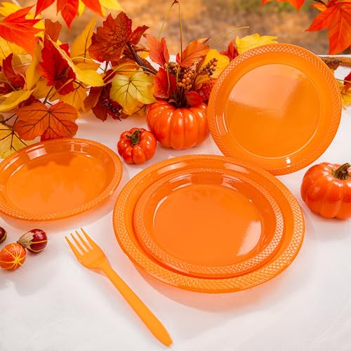 Orange Disposable Plastic Plates Set - 350 Pieces for Parties & Events