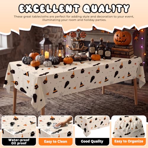 Halloween Pumpkin Beige Disposable Tablecloth 54x108 Inches - 10 Pack