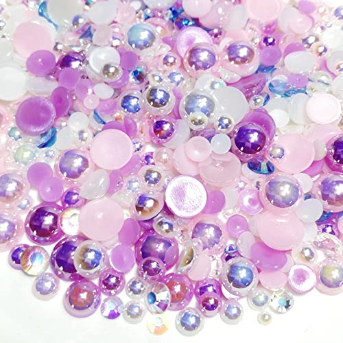 Half Pearl Rhinestones for Crafts & Nail Art - Light Pink Purple White Series 30g