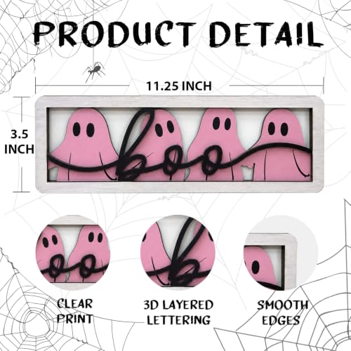 Pink Halloween Ghost Wooden Sign - Spooky Indoor Decor for Fireplace & Shelf