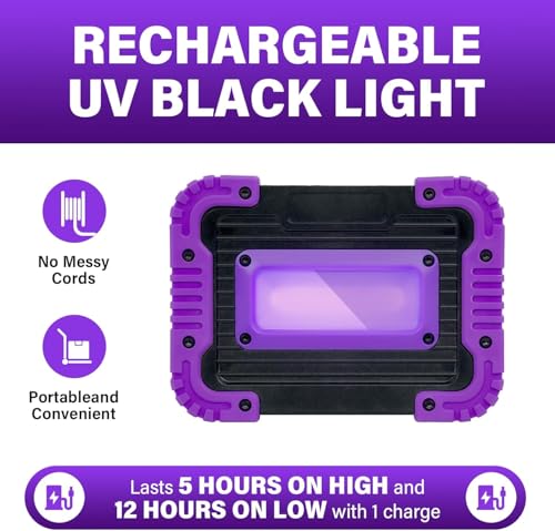 Rechargeable 20W 395nm LED Black Light for Neon Glow Party - Cordless, UV Floodlight with USB Charging