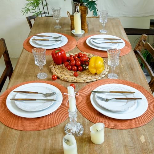 FunWheat Pumpkin Orange Braided Placemats Set of 4 - 15 Inch Washable Non-Slip Table Mats for Fall Decor