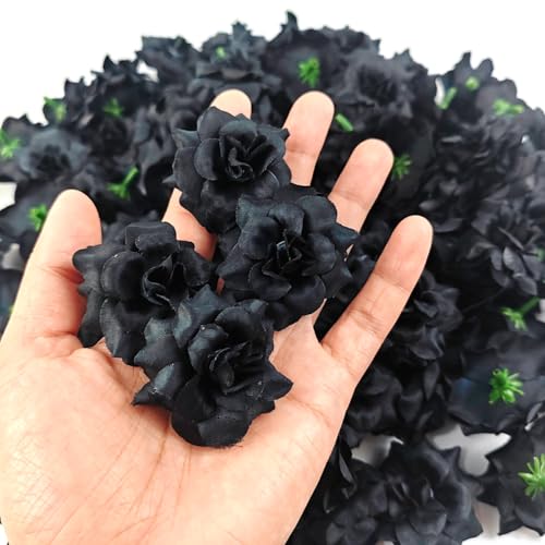 55PCS Mini Fake Black Roses Artificial Flowers for Decor, Crafts & Weddings