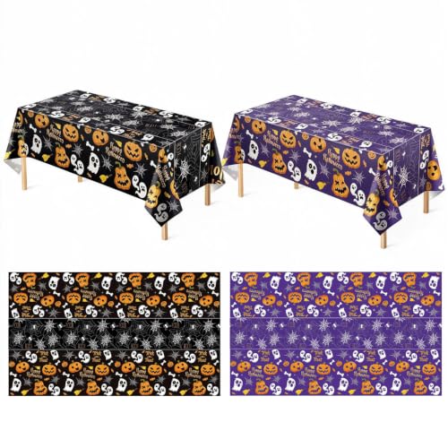 Halloween Plastic Tablecloth 2-Pack - Waterproof Table Cover for Parties