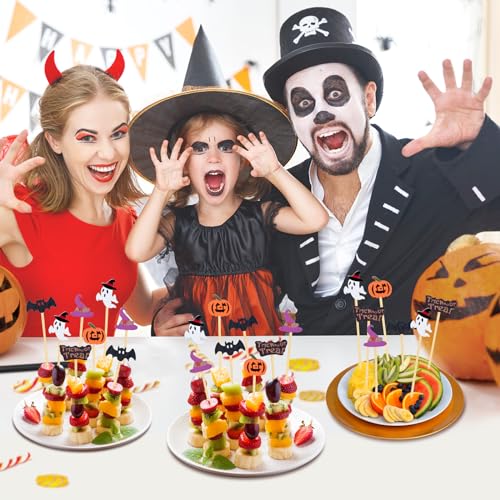 Halloween Cocktail Picks 100 Pack - Natural Bamboo Party Food Decor - Halloween