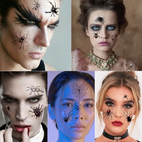Halloween Spider Web Temporary Tattoos Kit - 178 Piece Face & Arm Stickers for Adults