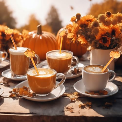 Pumpkin Glass Drink Stirrers - Fall Swizzle Sticks for Cocktails & Coffee - 12 Pack