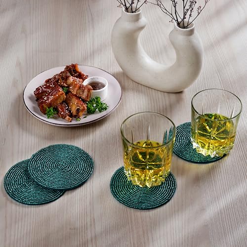 Solid Teal Handmade Beaded Coasters Set of 4 - Halloween Fall Thanksgiving Holiday