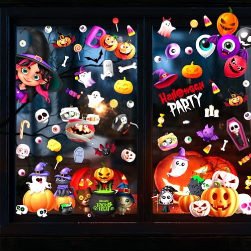Halloween Window Clings Decorations - 9 Sheets Cartoon Pumpkin Ghost Bat Stickers