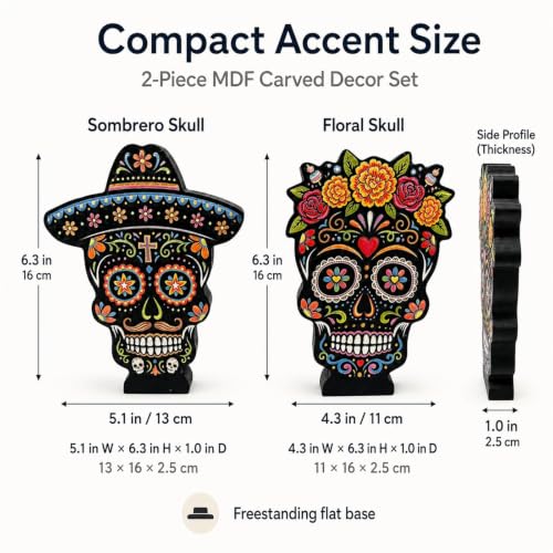 Brown Sugar Skull Figurines Set of 2 Day of the Dead Ofrenda Decorations