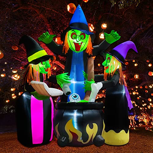 6Ft Halloween Inflatable Witches with LED Lights for Outdoor Yard Decor