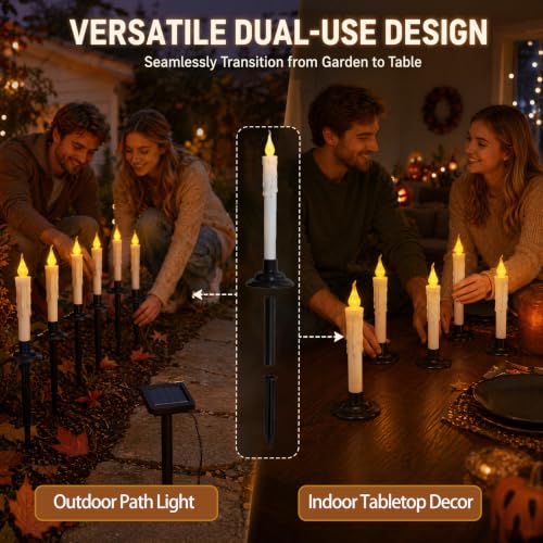 Outdoor Solar Candle Stake Lights Set of 6 - Flameless Halloween Yard Decor