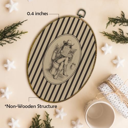Western Cowgirl Oval Wall Art Decor - 11x8.5 Inch Framed Wall Hanging