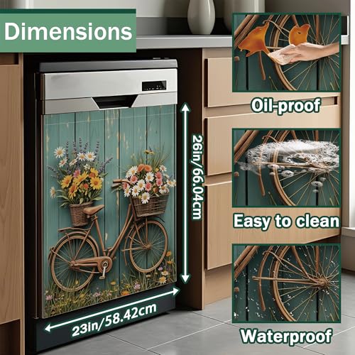 Retro Bike Dishwasher Magnet Cover - 23x26 Inch Kitchen Decor, Waterproof Magnet