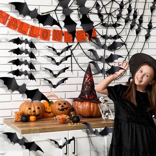 Halloween Bat Wall Decals - Waterproof Black 3D Stickers for Home & Party Decor