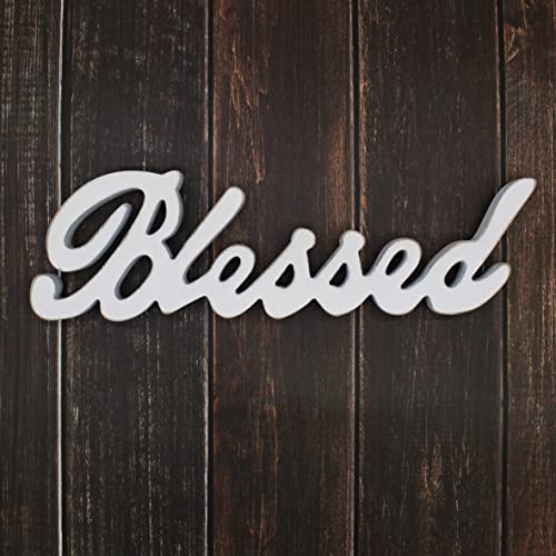Blessed Sign Free Standing Wooden Decor - Distressed White 15x4-1/4 Inch
