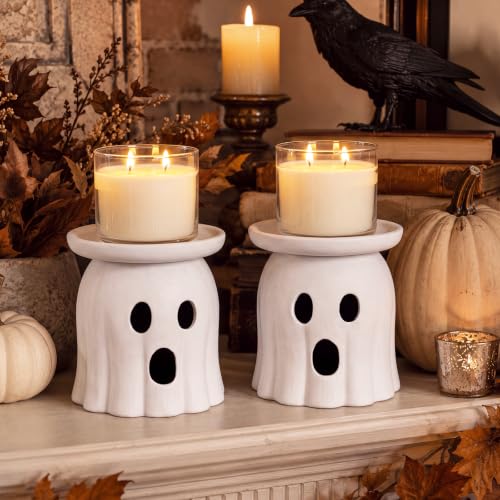 Ghost Shaped Halloween Candle Holders - Terracotta Table Decor - Set of 2