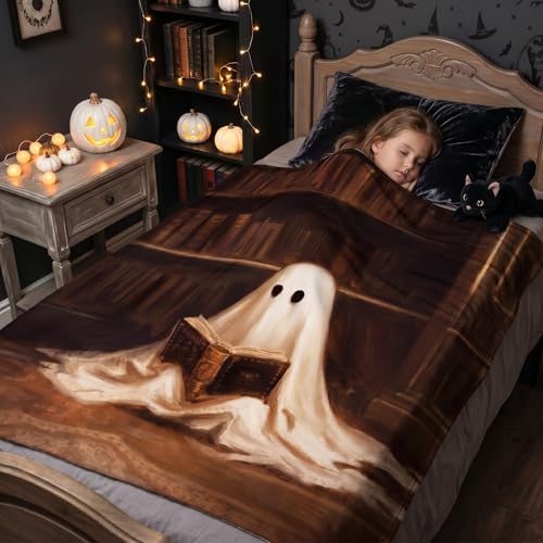 Cute Ghost Reader Blanket Halloween Throw for Book Lovers - Brown & Pink Variations