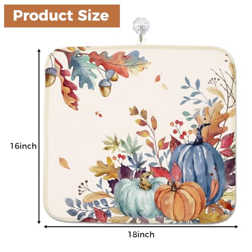 Fall Pumpkin Leaves Dish Drying Mat 16x18 Inch Kitchen Counter Decor