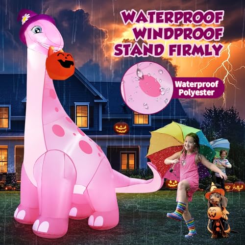 Giant Pink Dinosaur Halloween Inflatable - 13FT Yard Decor with LED Lights & Blower