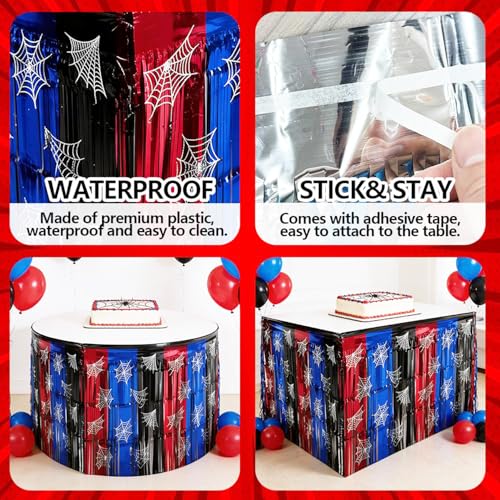 Red Black Blue Foil Fringe Table Skirt - 28.5 x 432 Inch Party Decorations, 4 PCS