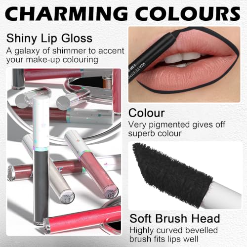 Black Lipstick and Lip Liner Set with Pearlescent Lip Gloss for Halloween and Gothic Makeup
