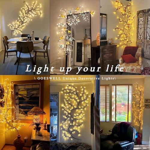 GOESWELL Smart Vine Light for Room Decor 7.5ft 144 LEDs Dimmable Tree Lights with Remote & App Control - Variation of Smart Vine with APP & Remote