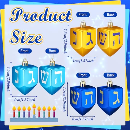 Hanukkah Dreidel Ornaments Set - 24 Plastic Holiday Decorations for Small Trees