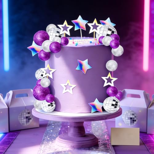 Purple Disco Ball Cake Topper for Birthday Party Decorations - Purple 1