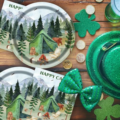 Blue Disposable Camping Party Plates and Napkins Set for 20 Guests