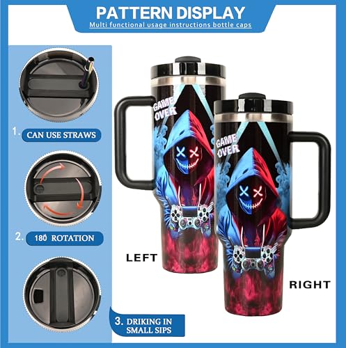 Jvycjlu 40oz Insulated Gaming Water Bottle with Handle & Straw - Blue Variation
