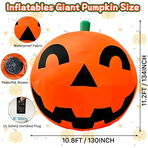 Giant 11.2Ft Halloween Inflatable Pumpkin with Built-in LED Lights for Yard and Party Decor