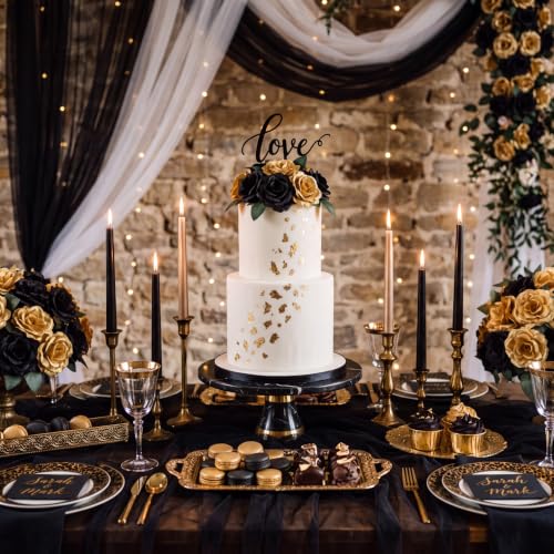 Artificial Black and Gold Roses Set - 120 Silk Flowers with Stems & Leaves