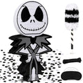 Halloween Skeleton Piñata Set - Spooky Black & White Character with Hitting Stick & Confetti - Goth Party Game Kit