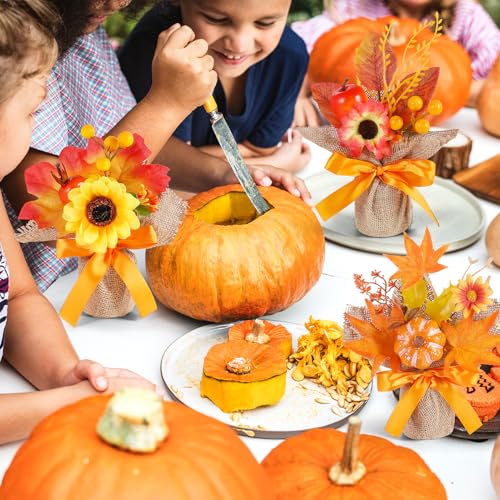 Set of 6 Fall Artificial Potted Flowers for Thanksgiving and Autumn Decor