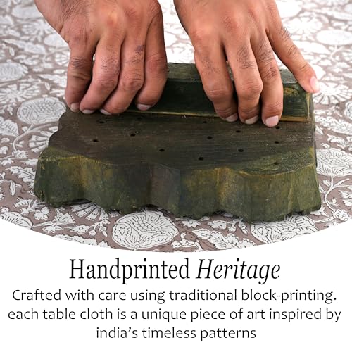 Rustic Brown Cotton Square Tablecloth 60x60 Inches Indian Block Print
