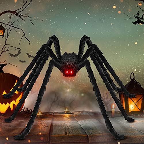 9.8FT Giant Scary Halloween Fake Hairy Spider Decor - Indoor & Outdoor Black Spooky Prop